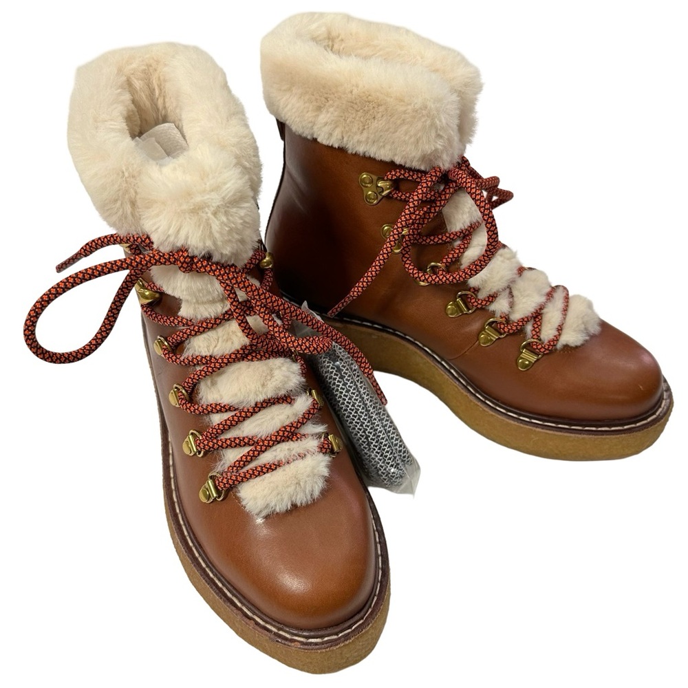 J.Crew Brown Nordic Leather Winter Boots Gum Wedge Crepe Sole - NWOT Size 5